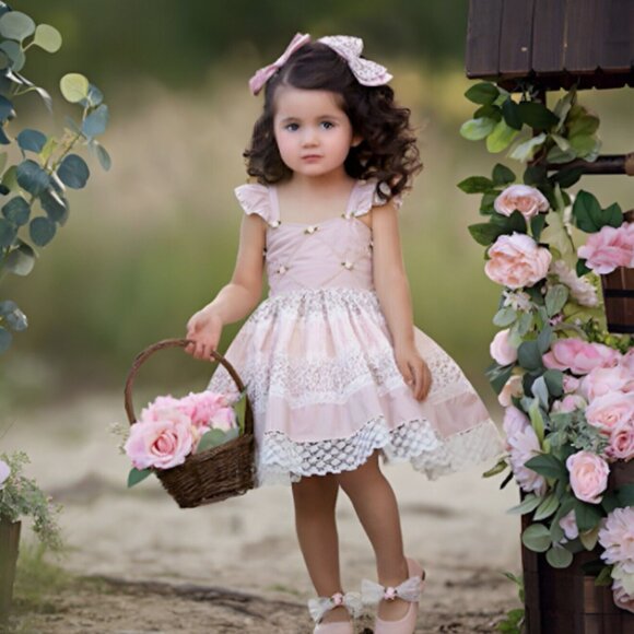 NWT! Dollcake She Had My Heart, Pink Lace & Floral Tiered Dress Girls - Picture 1 of 11